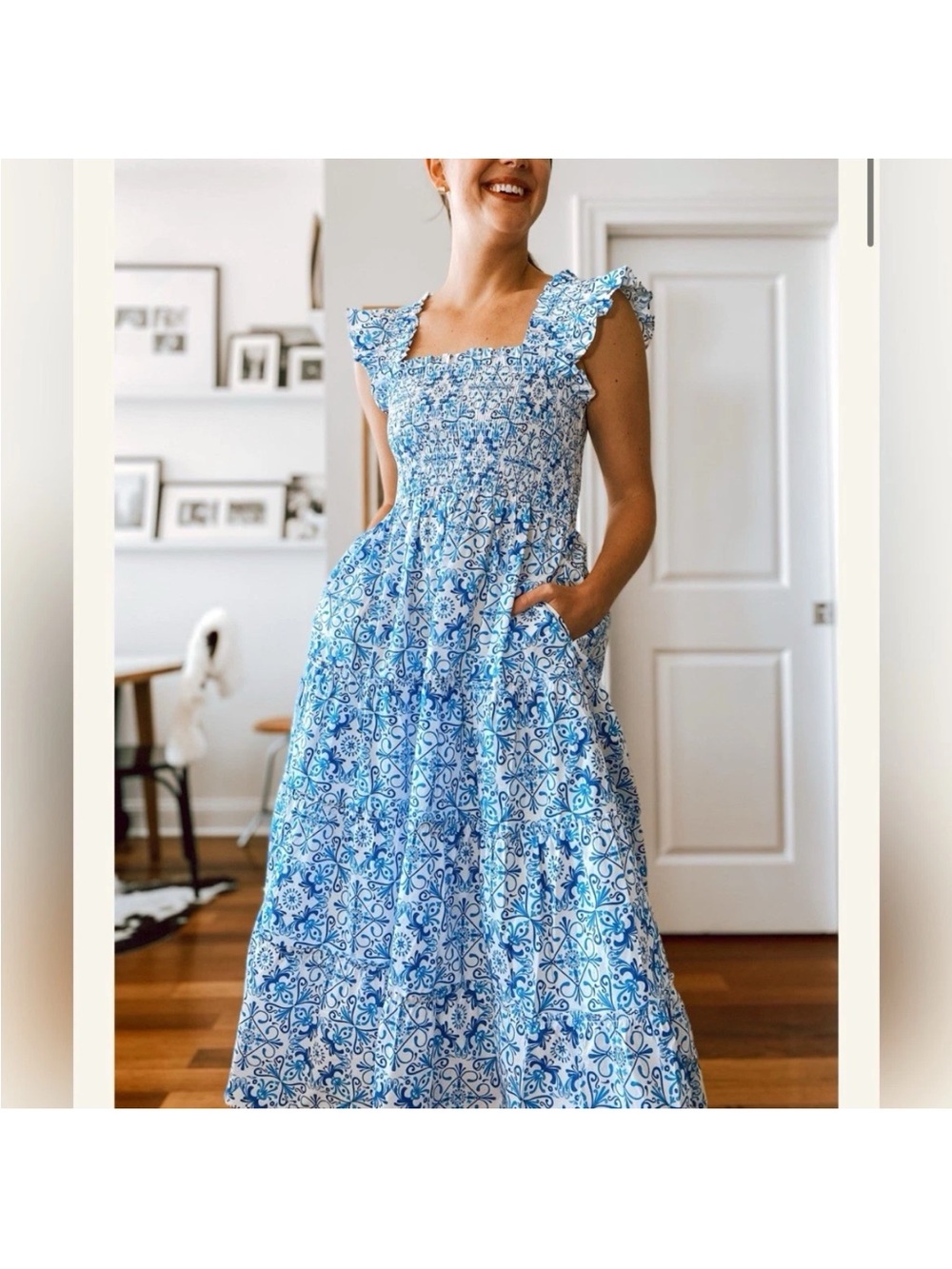 Hill House Blue and White Tile-Print Maxi Skirt